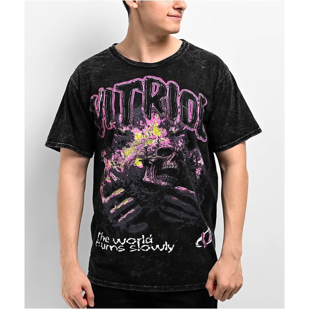 Zumiez T-Shirt Vitriol Slow Burn Black Wash Crew Neck Black Purple Size 3XL